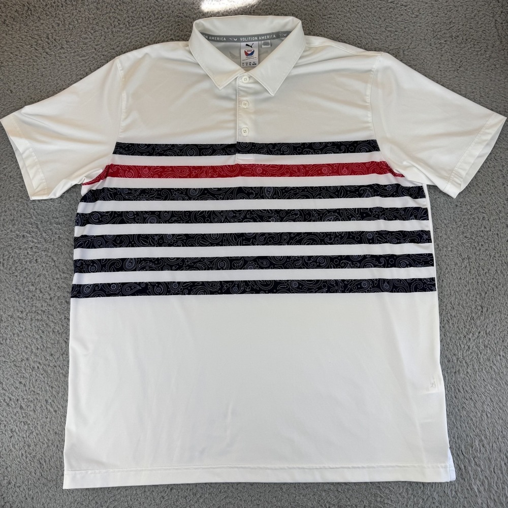 Puma Volition America Polo‎ Shirt Mens Large Paisley Stripe Golf Performance XL